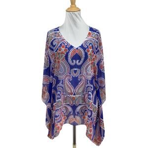 Mushka by Sienna Rose Top Womens M Medium Kimono Sheer Paisley V Neck Boxy Fit